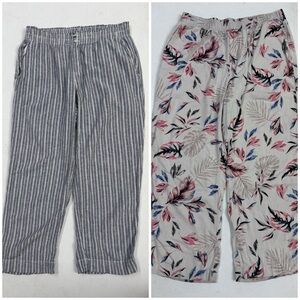 Briggs Linen Blend Striped & Floral Wide Leg Pants Bundle XL